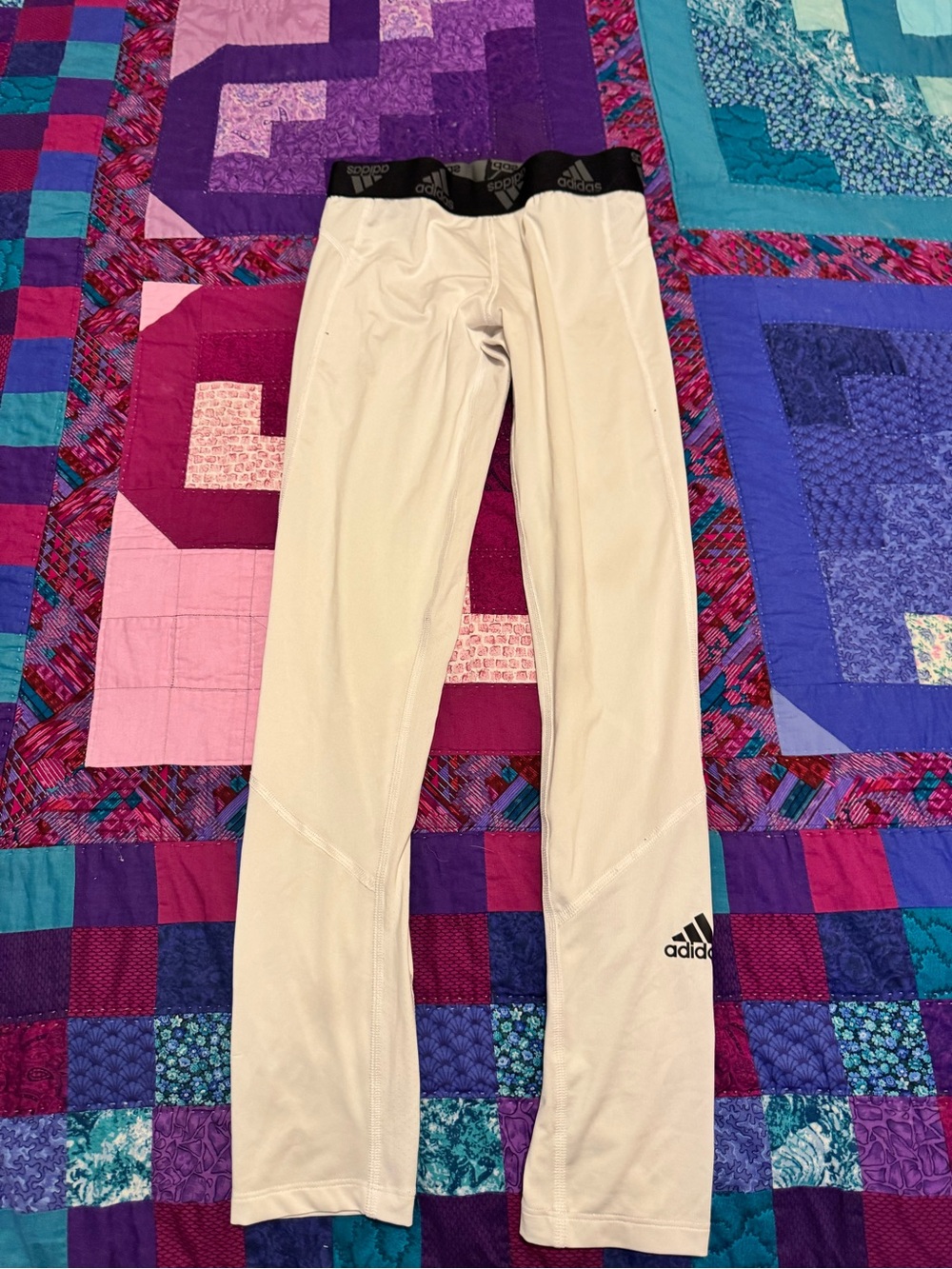 adidas Kids White Performance Leggings with Black Waistband